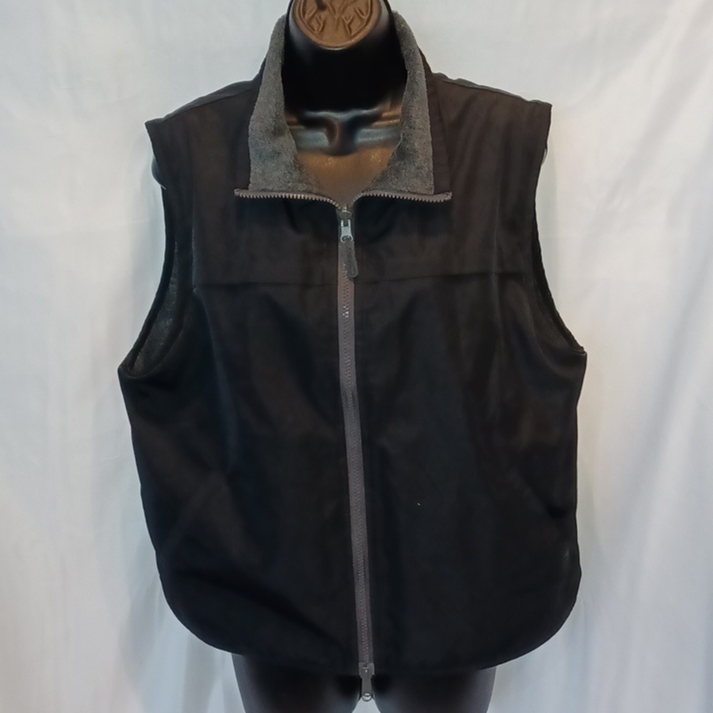 Catalina Vtg Reversible Vest Zip-up Black Nylon Gray Fleece Outdoor